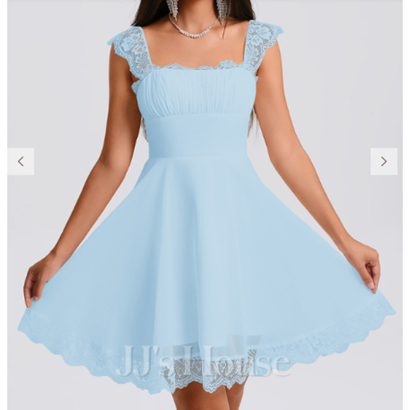 NWT JJ's House A-line Square Pleated Chiffon Homecoming Mini Dress Sky Blue US 4 - Picture 4 of 4